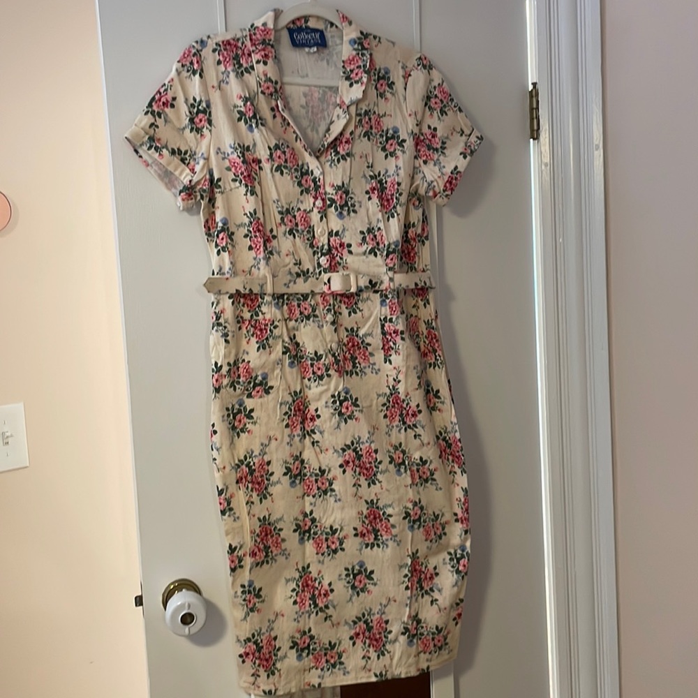 Collectif Caterina Floral Pencil Dress UK16 US12 L Large Retro Vintage